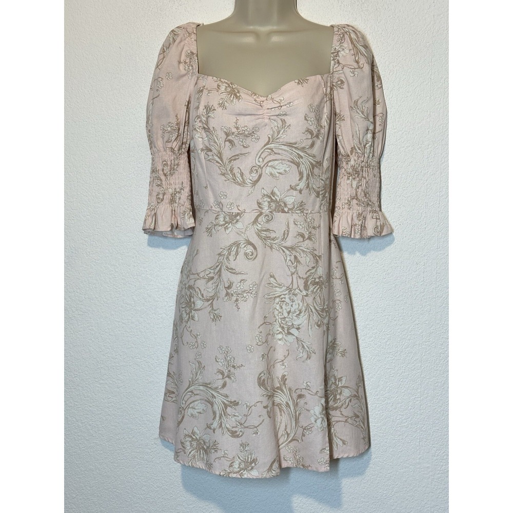 Y2K Pink Floral Sheath Dress Sweetheart Neck Puff Sleeve Coquette Milkmaid XL